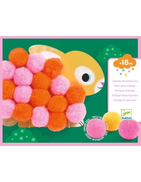 Collage de pompoms - Animaux et ronds pompoms - Djeco