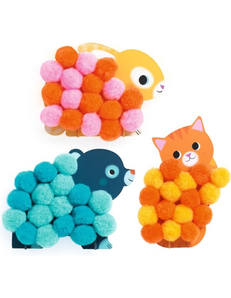 Collage de pompoms - Animaux et ronds pompoms - Djeco