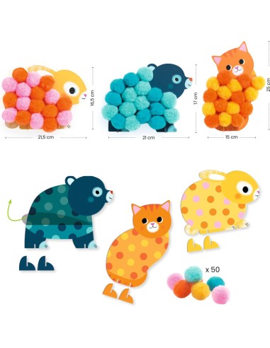 Collage de pompoms - Animaux et ronds pompoms - Djeco