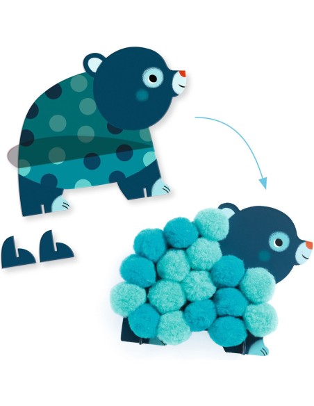 Collage de pompoms - Animaux et ronds pompoms - Djeco