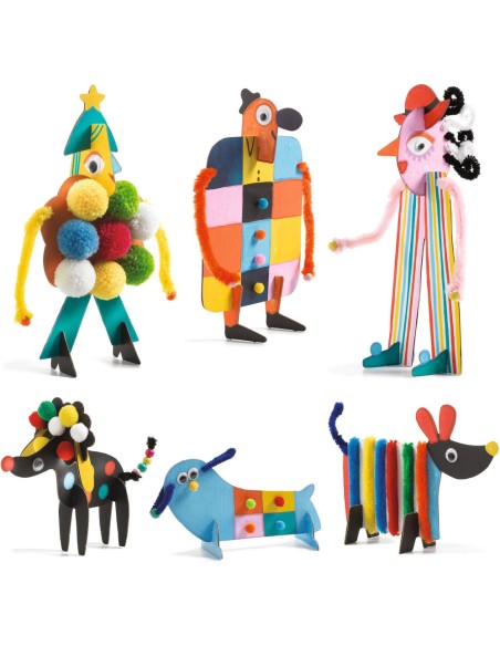 Creative punch out box-Coffret multi activités… tout est utilisé ! - 6 Bonhommes et Toutous - Djeco