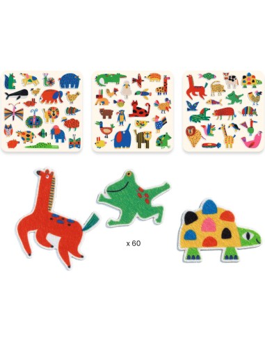 60 gommettes en feutrine - Des animaux partout ! - Djeco