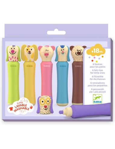 6 feutres pour les petits - Gros feutres P'tites têtes + 18 mois - Djeco