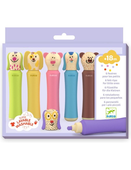 6 feutres pour les petits - Gros feutres P'tites têtes + 18 mois - Djeco