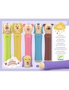 6 feutres pour les petits - Gros feutres P'tites têtes + 18 mois - Djeco 2