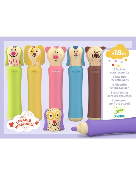 6 feutres pour les petits - Gros feutres P'tites têtes + 18 mois - Djeco
