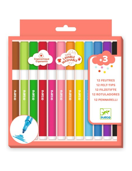 12 feutres Super Lavables - Djeco