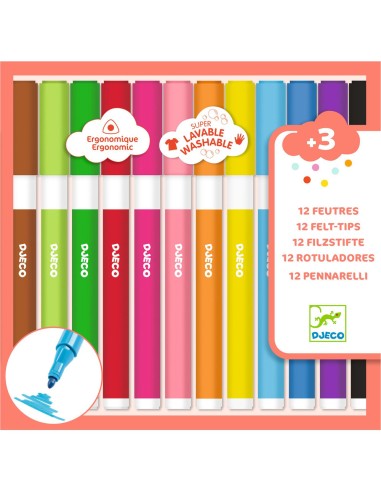 12 feutres Super Lavables - Djeco