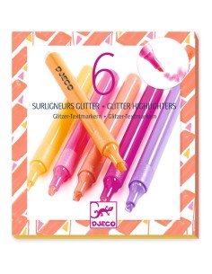Lot de 6 surligneurs glitter- Pamplemousse - Djeco