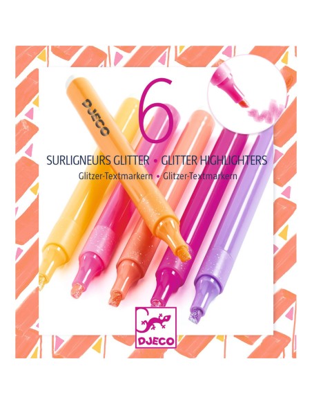 Lot de 6 surligneurs glitter- Pamplemousse - Djeco