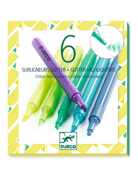 Lot de 6 surligneurs glitter- Mojito - Djeco