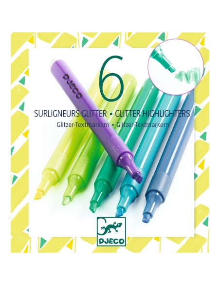 Lot de 6 surligneurs glitter- Mojito - Djeco