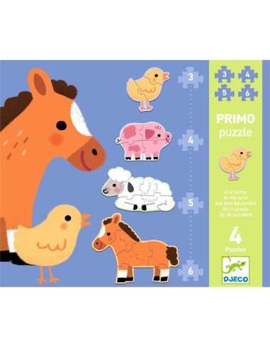 Puzzles Primo - À la ferme 3, 4, 5 et 6 pièces - Djeco