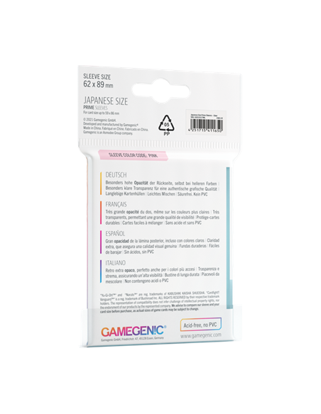 Protège cartes 60 Sleeves Prime Clear Japan Size 62 x 89 mm - Gamegenic