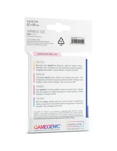 Protège cartes 60 Sleeves Prime Blue Japan Size 62 x 89 mm - Gamegenic