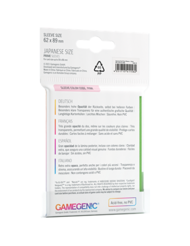 Protège cartes 60 Sleeves Prime Green Japan Size 62 x 89 mm - Gamegenic