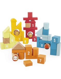 Baril de 56 blocs en bois - Ferme - Jouet en bois - Janod