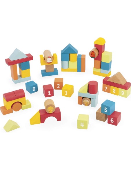 Baril de 56 blocs en bois - Ferme - Jouet en bois - Janod