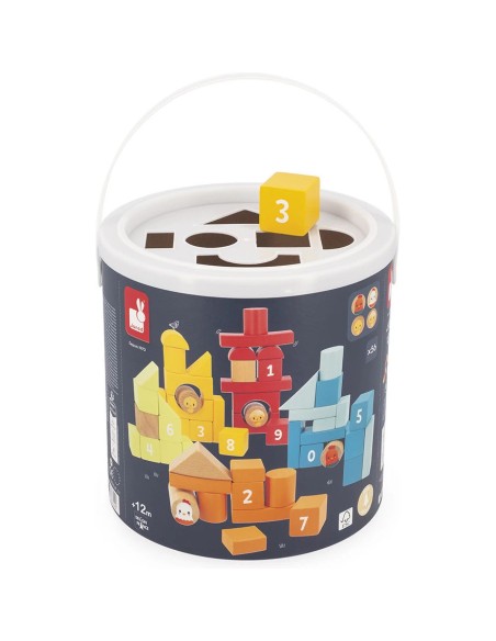 Baril de 56 blocs en bois - Ferme - Jouet en bois - Janod
