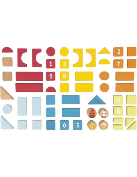 Baril de 56 blocs en bois - Ferme - Jouet en bois - Janod