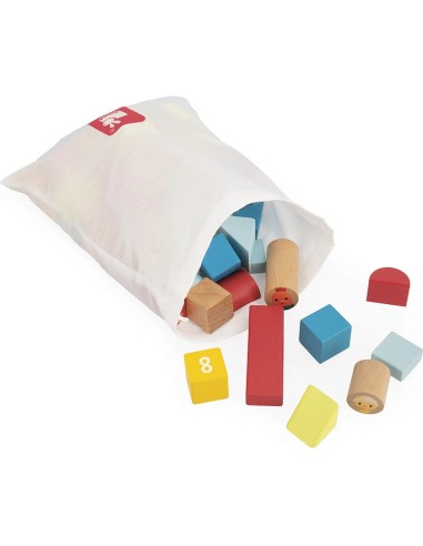 Baril de 56 blocs en bois - Ferme - Jouet en bois - Janod