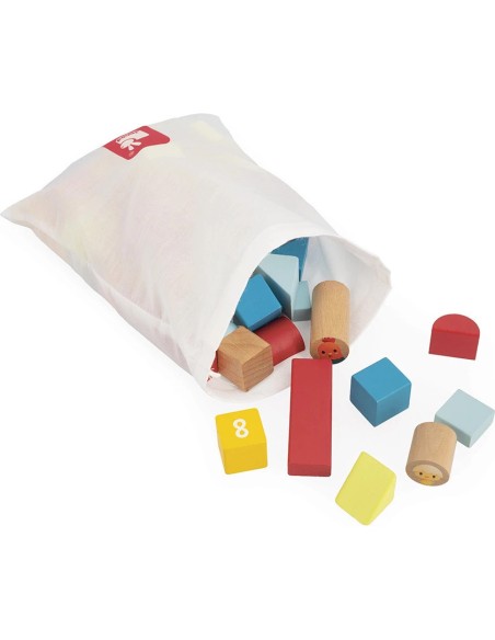 Baril de 56 blocs en bois - Ferme - Jouet en bois - Janod