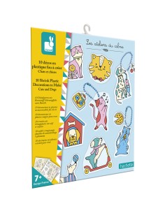 Kit Créatif - 10 Décos en Plastique Fou Chats et Chiens à Créer : Créations 3D - Janod