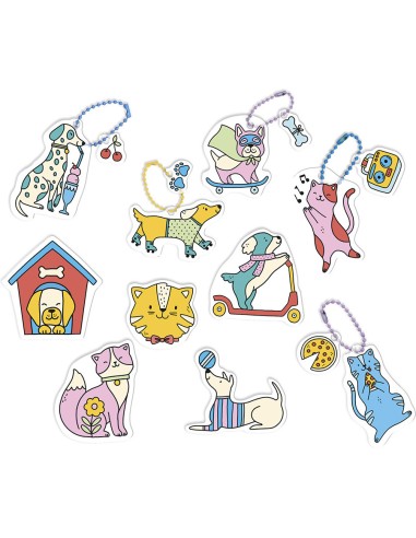 Kit Créatif - 10 Décos en Plastique Fou Chats et Chiens à Créer : Créations 3D - Janod