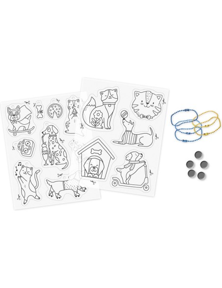 Kit Créatif - 10 Décos en Plastique Fou Chats et Chiens à Créer : Créations 3D - Janod