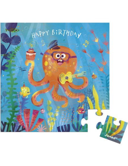 Carte Puzzle Anniversaire Poulpe - Janod