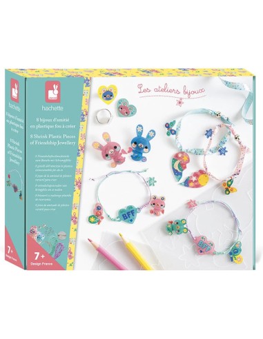 Kit Créatif - 8 Bijoux d'Amitié en Plastique Fou à Créer : Collection "Les Ateliers Bijoux" & Perles - Janod