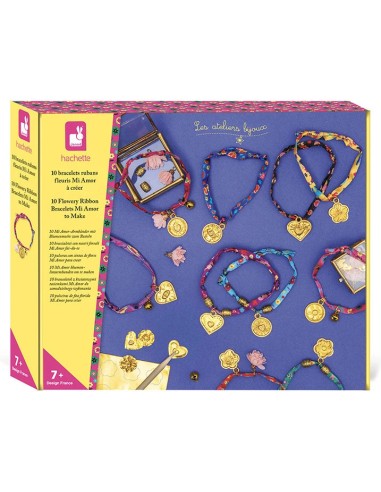 Kit Créatif - 10 Bracelets Rubans à Fleurs à Créer : Collection "Les Ateliers Bijoux" & Perles - Janod
