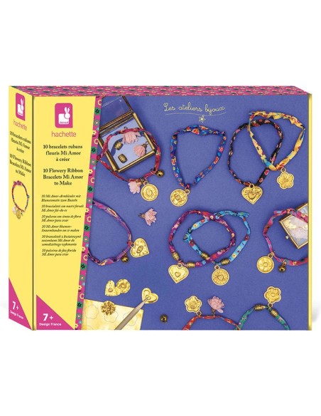 Kit Créatif - 10 Bracelets Rubans à Fleurs à Créer : Collection "Les Ateliers Bijoux" & Perles - Janod