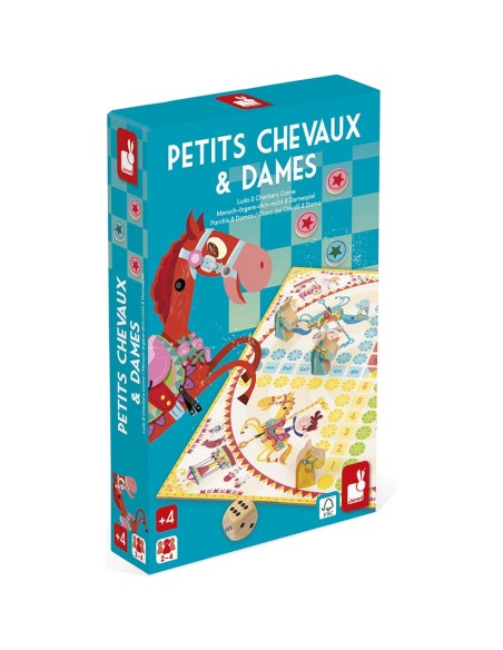 Jeux de dames et de petits chevaux carrousel - bois et carton - : Jeux de parcours - Janod