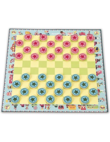 Jeux de dames et de petits chevaux carrousel - bois et carton - : Jeux de parcours - Janod