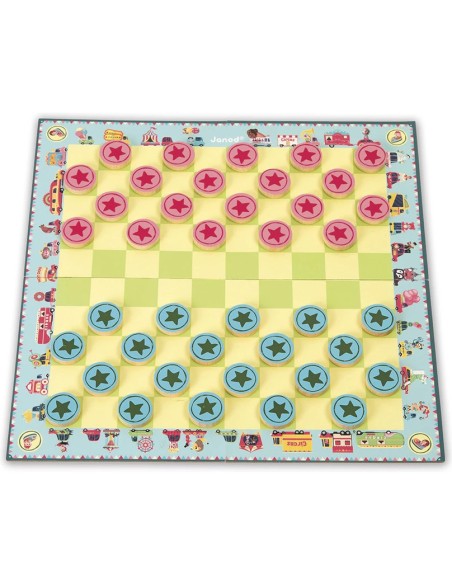 Jeux de dames et de petits chevaux carrousel - bois et carton - : Jeux de parcours - Janod