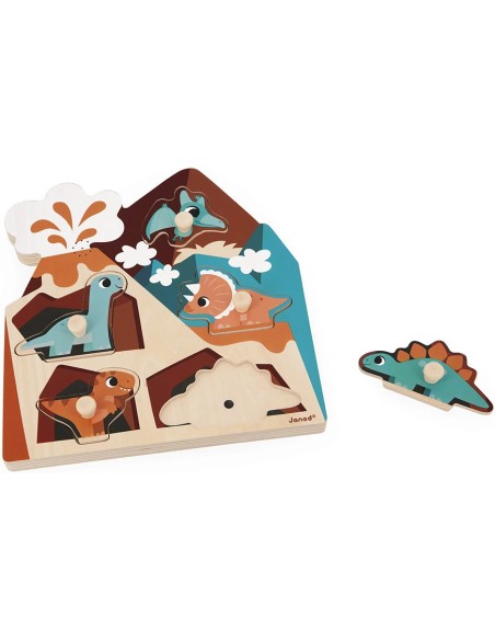 Puzzle Sonore Dino 5 pièces : Puzzles en bois premier âge - Janod