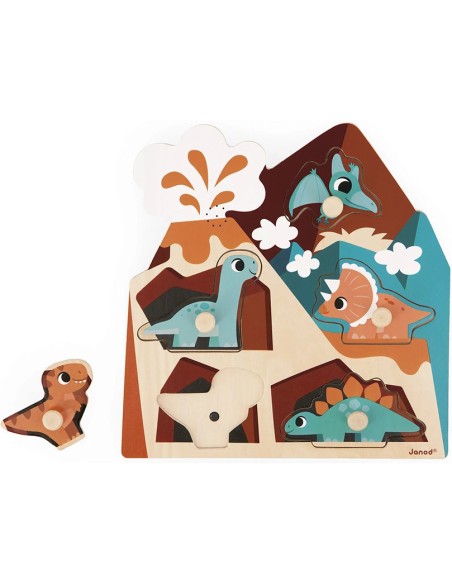 Puzzle Sonore Dino 5 pièces : Puzzles en bois premier âge - Janod