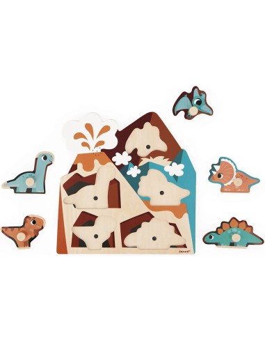 Puzzle Sonore Dino 5 pièces : Puzzles en bois premier âge - Janod