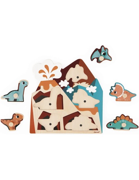 Puzzle Sonore Dino 5 pièces : Puzzles en bois premier âge - Janod