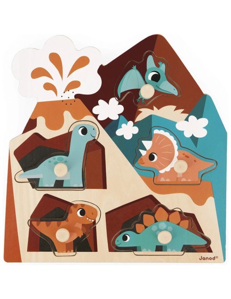 Puzzle Sonore Dino 5 pièces : Puzzles en bois premier âge - Janod