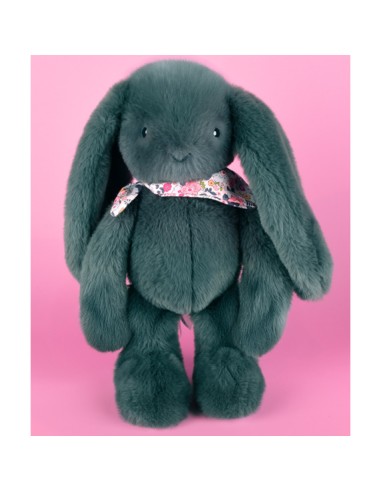 Peluche Lapin Vert 35 cm : Lapin Fleurette - Doudou et Compagnie