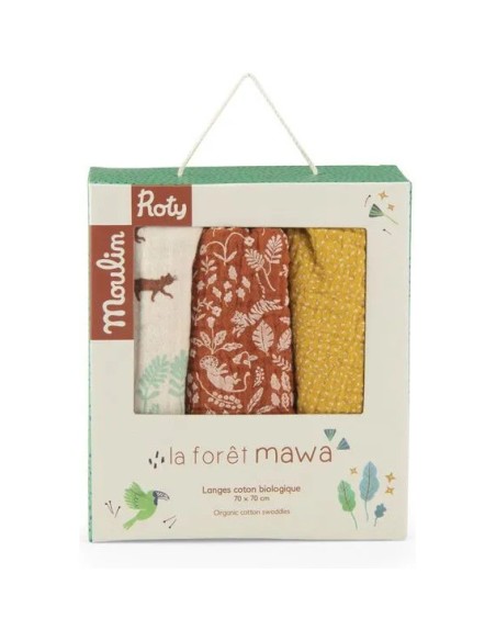 Set de 3 langes imprimés La forêt Mawa - Moulin Roty