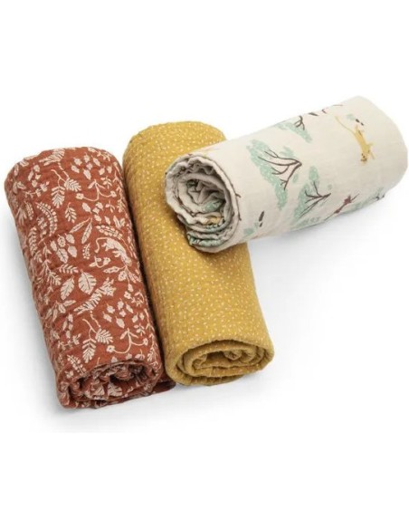 Set de 3 langes imprimés La forêt Mawa - Moulin Roty