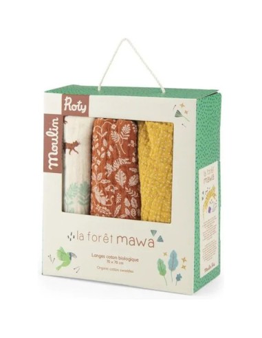 Set de 3 langes imprimés La forêt Mawa - Moulin Roty