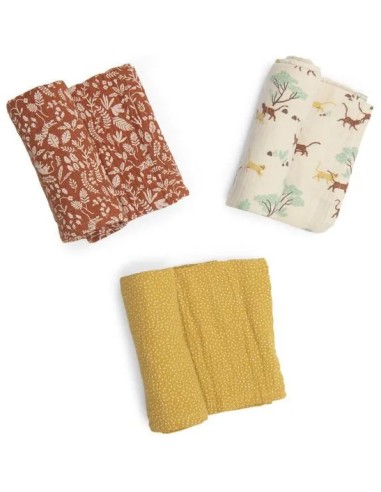 Set de 3 langes imprimés La forêt Mawa - Moulin Roty