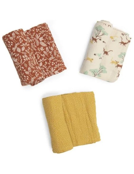 Set de 3 langes imprimés La forêt Mawa - Moulin Roty