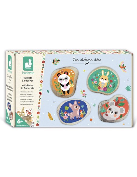 Kit Créatif - 4 Galets à Décorer Animaux : Collection "Les Ateliers Déco" - Janod