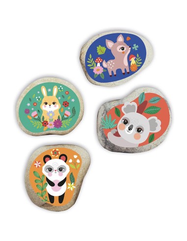 Kit Créatif - 4 Galets à Décorer Animaux : Collection "Les Ateliers Déco" - Janod