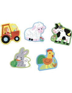 5 Puzzles évolutifs Ferme : Puzzles en bois premier âge - Janod